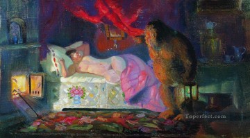 Boris Mikhailovich Kustodiev Painting - the merchant wife and the domovoi 1922 Boris Mikhailovich Kustodiev